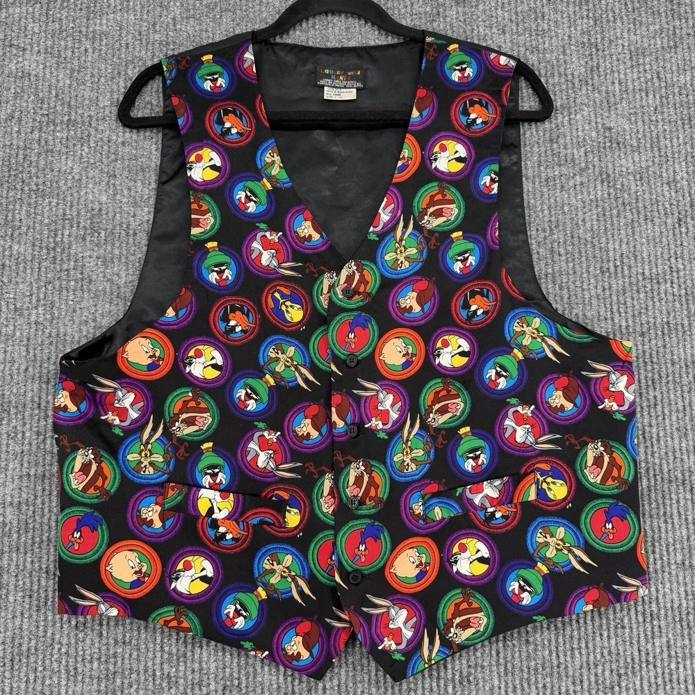 Vintage 1993 Looney Tunes 100% silk vest novelty waistcoat men's L / extra large
